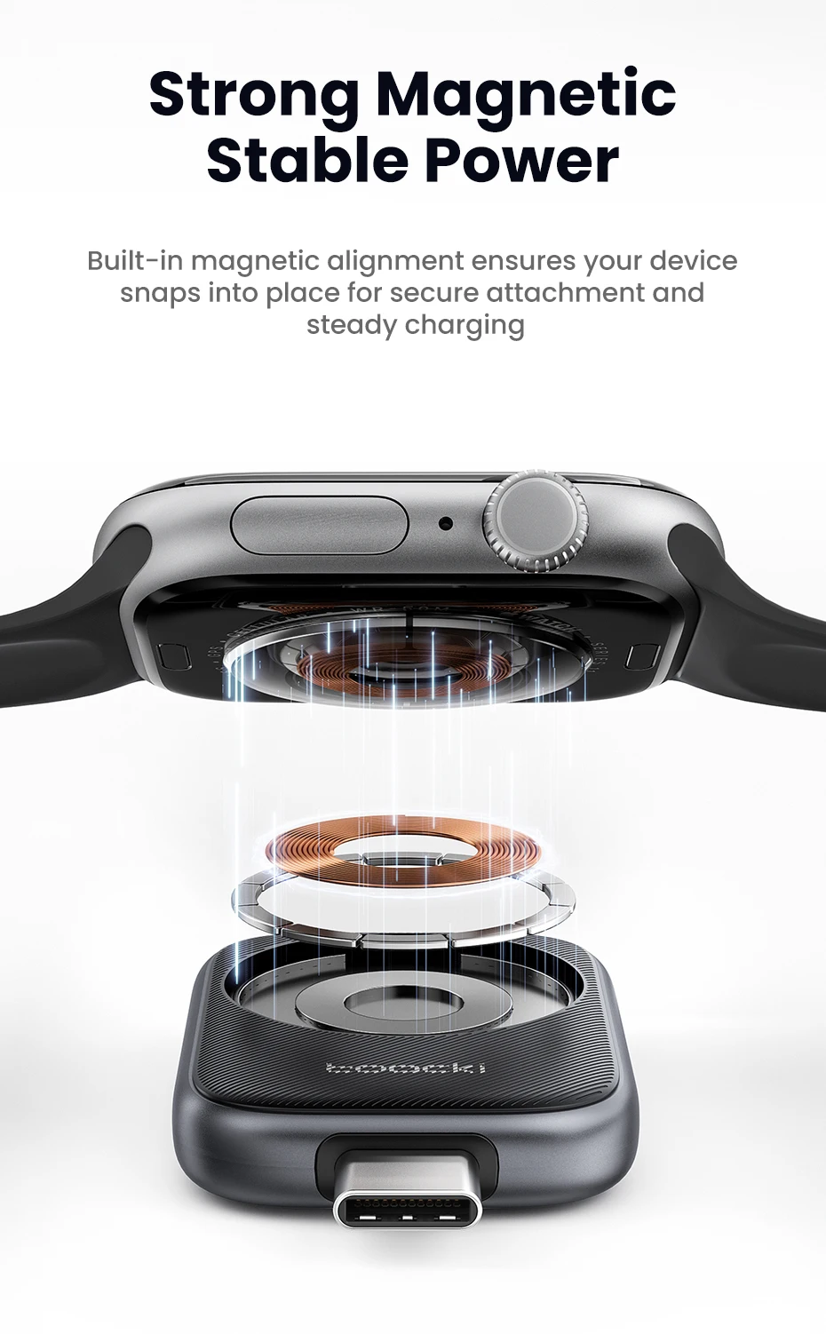 Toocki TW13 2,5W Kabelloses Ladegerät für iWatch S1-S11 SE 2-3 Ultra 1-3 Tragbares Typ-C Magnetisches Kabelloses Ladegerät für Apple Watch – Detail 4