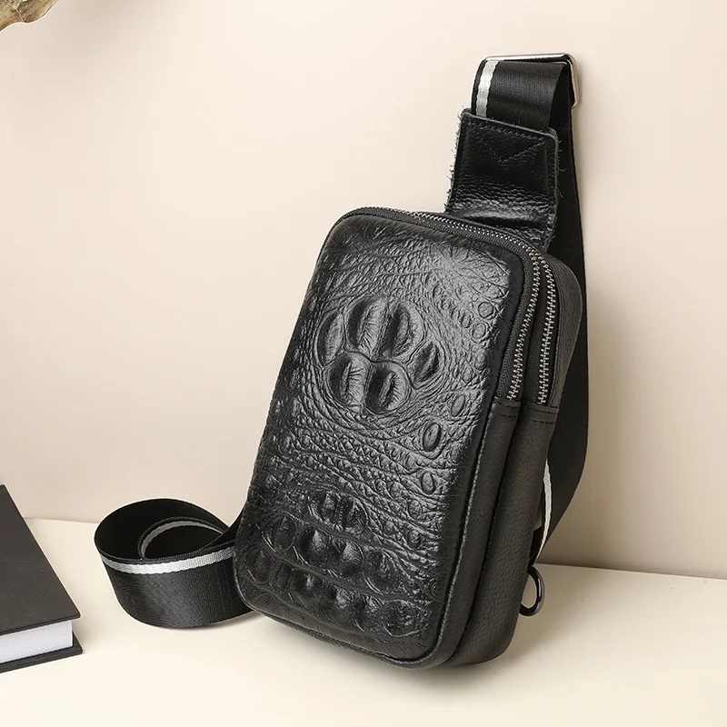 Men's Crocodile Print Sling Bag - 2025 New PU Leather Crossbody Chest Pack - Compact Shoulder Bag for Phone/Wallet