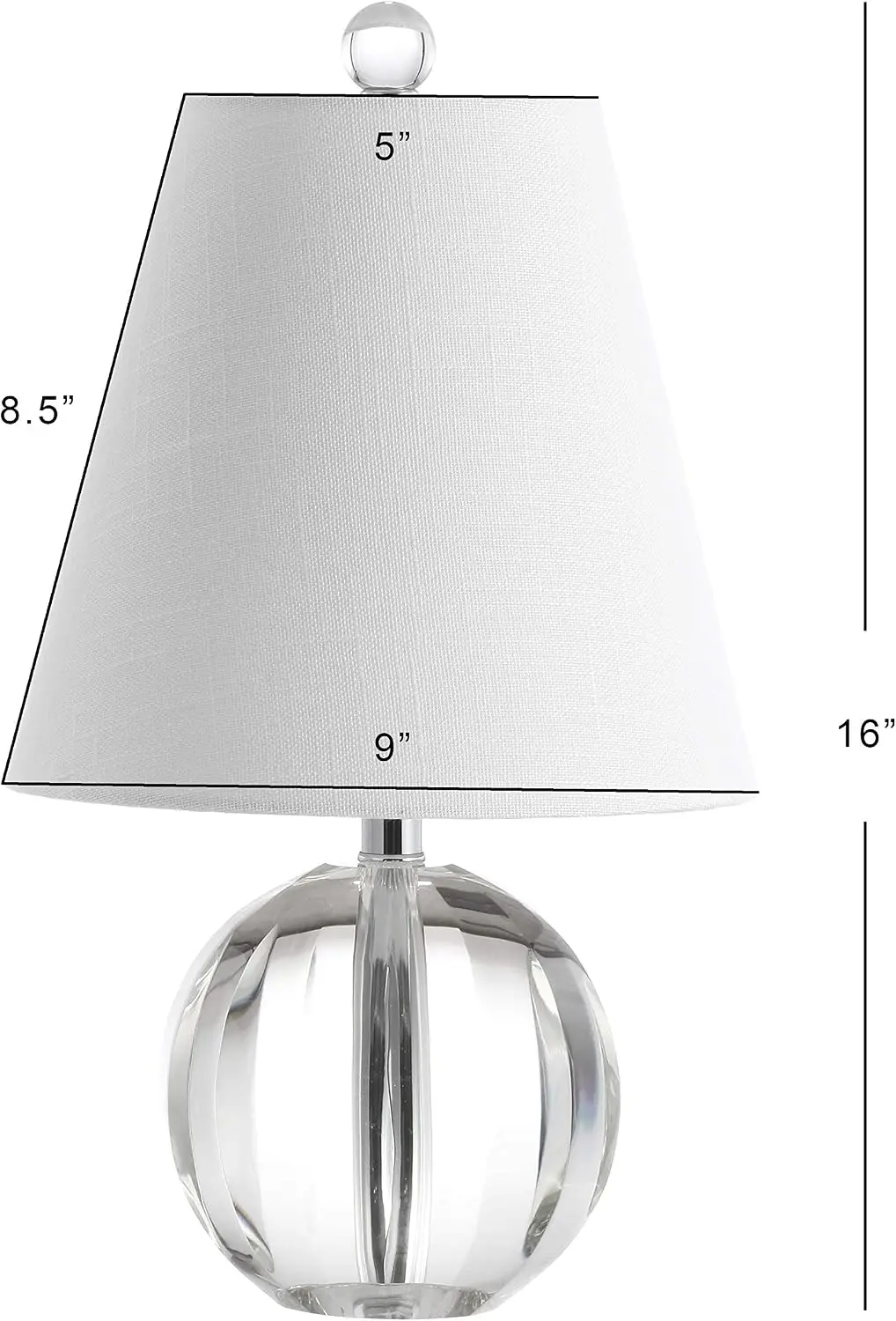 16" Clear Crystal Ball LED Table Lamp, White Modern Bedside Lamp with White Linen Shade, Glam Nightstand Light for Living Room, LED Bulb Included view 3