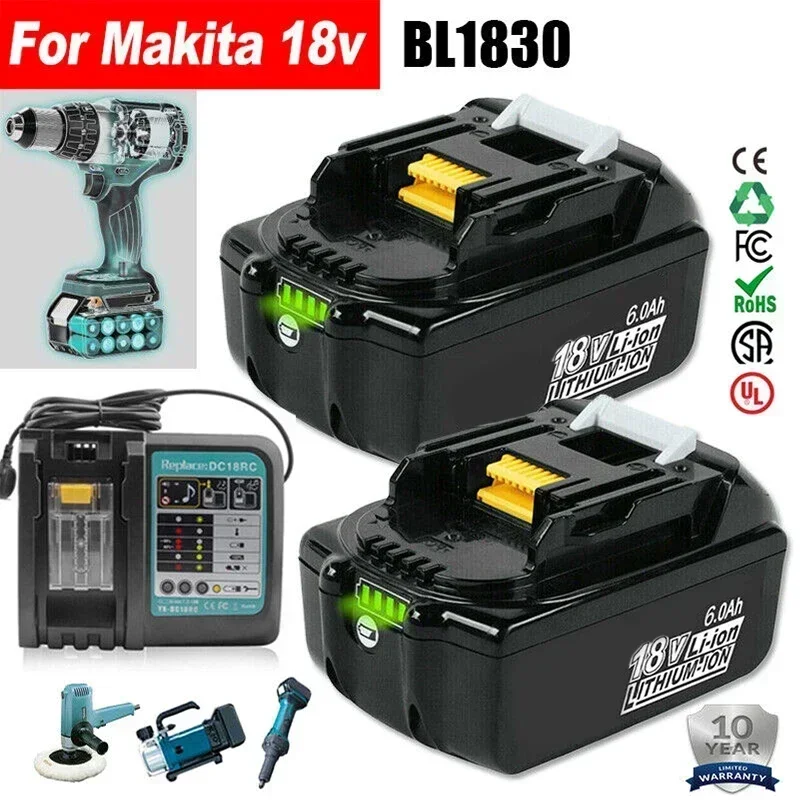 

NEW For Makita 18V 6.0Ah BL1860 LXT Lithium ion Battery + Charger BL1830 BL1850 BL1840 BL1840B BL1830 BL1830B BL1815B Battery