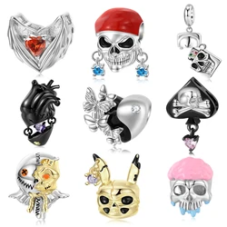 925 Sterling Silver Skull Lighter Butterfly Heart Black Heart Split Zircon Bead Charms for Women Diy Making Bracelet Bangle