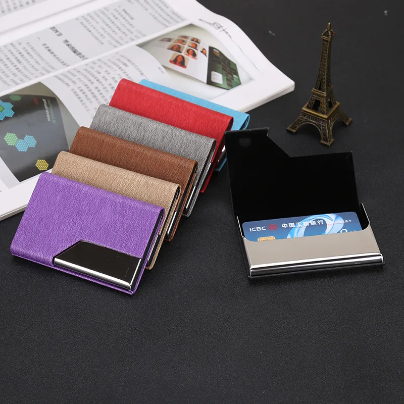 Office Stainless Steel PU Business Card Holder, Men's Business Portable Metal Business Card Box