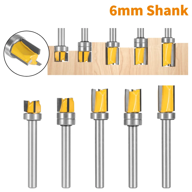 6MM Shank Pattern Bit 3 Wing Three Carbide Flush Trim Bits Router Bit Woodworking Milling Cutter For Wood Bit Face Mill