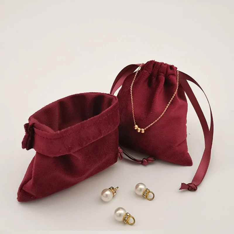 

Recyclable Burgundy Velvet Gift Bag Watch Perfume Flannel Favor Dust Sack Luxury Jewelry Pouch