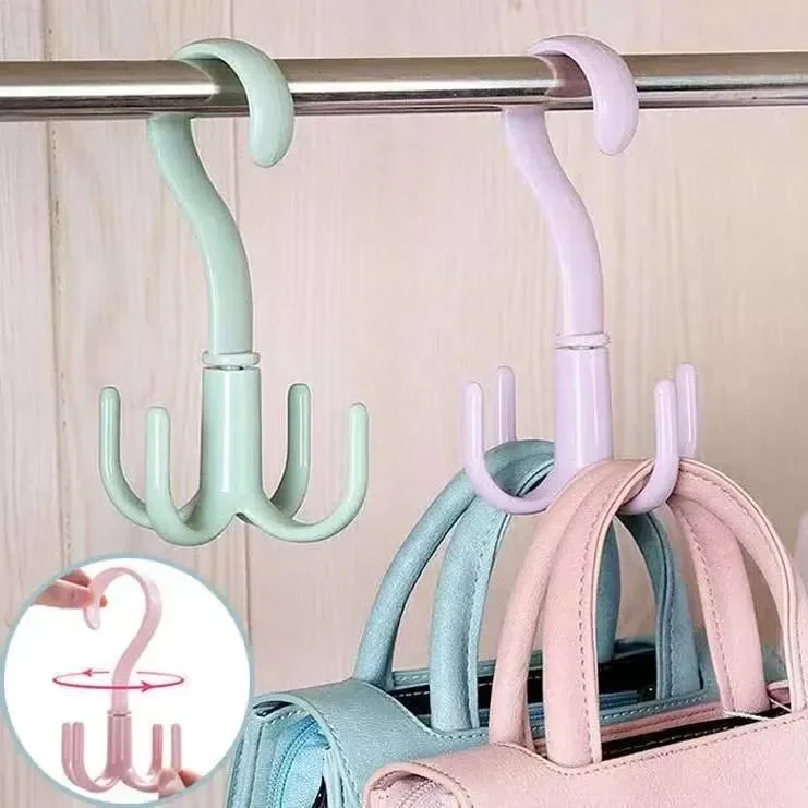 4-Claw Rotating Hook – Punch-Free, 360° Movable Storage for Bags, Hats, Scarves, Dorm & Home Essentials