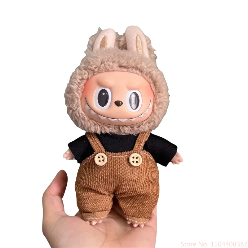 Labubu Cute Doll Clothes For 17cm Labubu V1 V2 Rabbit Ear Hooded Corduroy Overalls Outfit Mini Fashion Set Only Clothes No Doll
