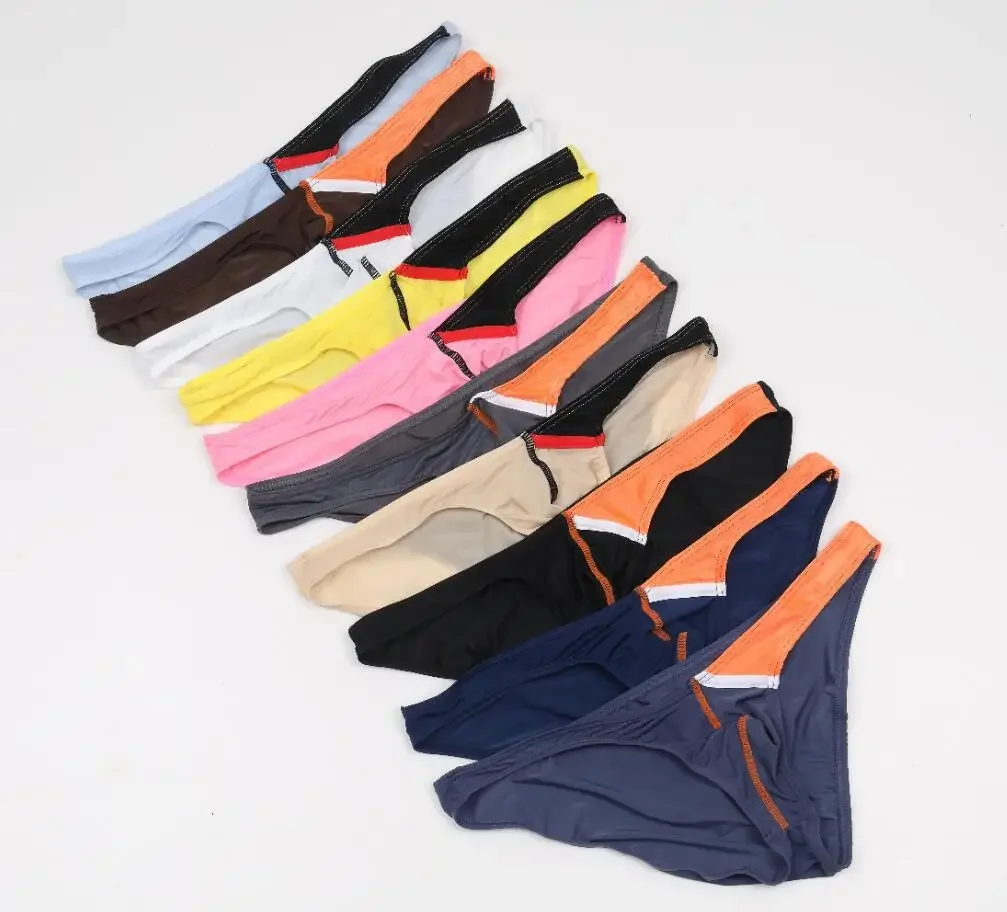 ملابس داخلية قصيرة من الحرير الجليدي للرجال ملابس داخلية مثيرة على شكل حرف U محدبة رفيعة للغاية وملمس رائع وسريع الجفاف سراويل تحتية للمثليين منخفضة الخصر