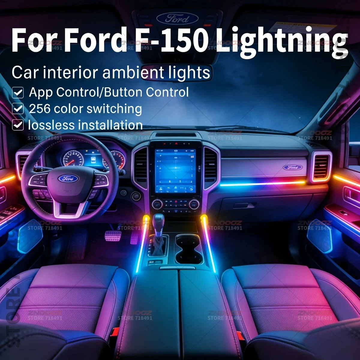 22in1 RGB Car Interior Acrylic Car Ambient Lights RGB Hidden Acrylic Strip Decoration Atmosphere Accessories For Ford F-150 L