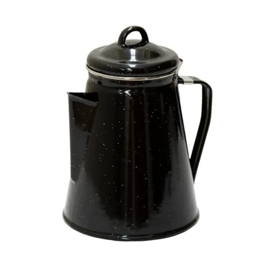 Enamel 8-Cup Percolator Coffee Pot and 4-Mug Set - Heavy-Duty Campfire Coffee Maker with 12oz Mugs - Percolator Stem Included -