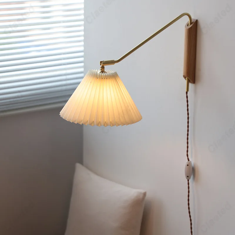 European-style New LED Rotary Pleated Wall Lamp with Switch Reading Lighting for Living Room, Study Room and Bedroom Bedside