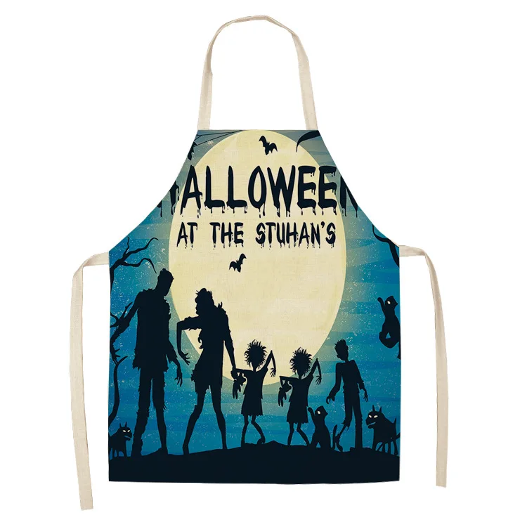 Pumpkin Witch Horror Happy Halloween Kitchen Aprons for Woman Man Home Cooking Baking Shop Cleaning Cotton Linen Apron