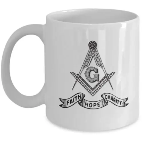 Freemason coffee mug - Faith Hope Charity motto - Masonic lodge accessories gift