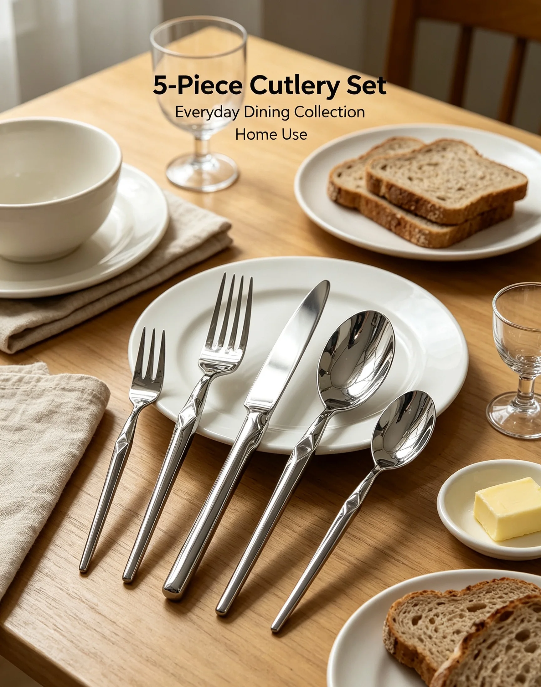 Stone Texture Handle 5Pcs Cutlery Set 420/304 Stainless Steel, Reusable Tableware Packed in Luxury Gift Box