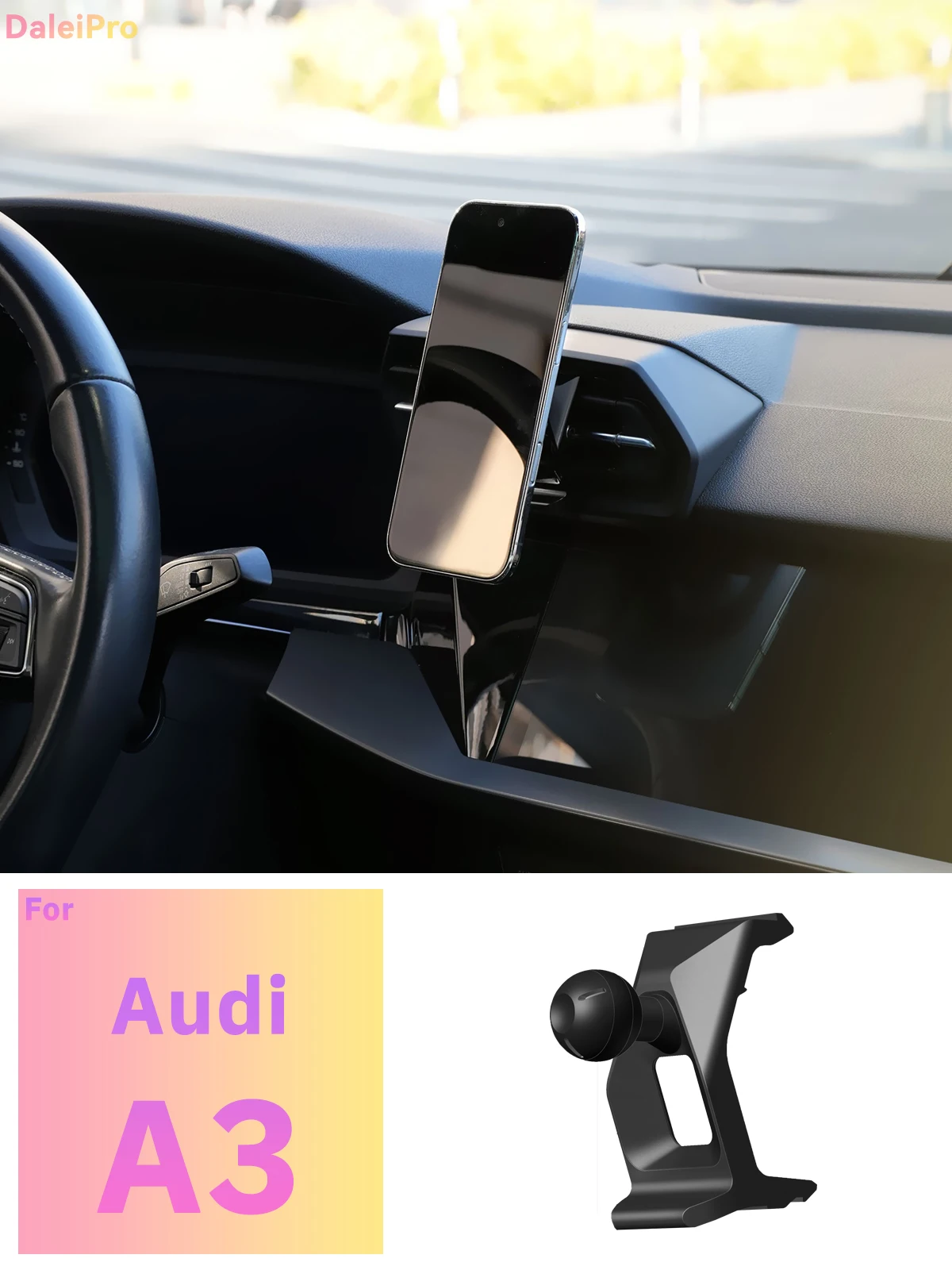 Custom Fit for Audi A3 8Y 2021-2023 2024 2025 2026 Magnetic Phone Mount Airflow Cooling Car Phone Holder 360° Swivel Holder Base