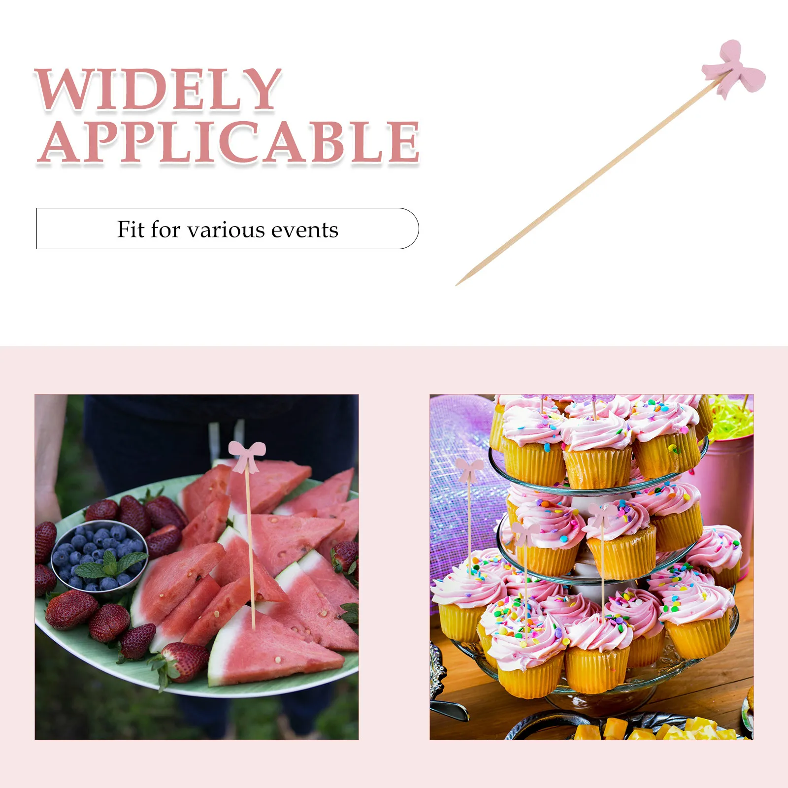 100Pcs Pink Bow Bamboo Appetizer Picks Cute Dessert Toothpicks Party Cake Decorations Fruit Skewers Charcuterie Board Signs Bow - view 5