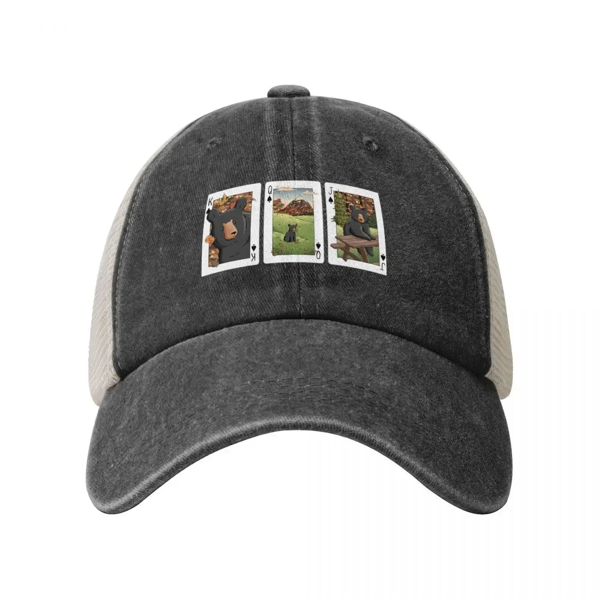 Black Bear Clubs Cards Print Baseball Cap Golf Cap Horse Hat Sunscreen For Men Women's