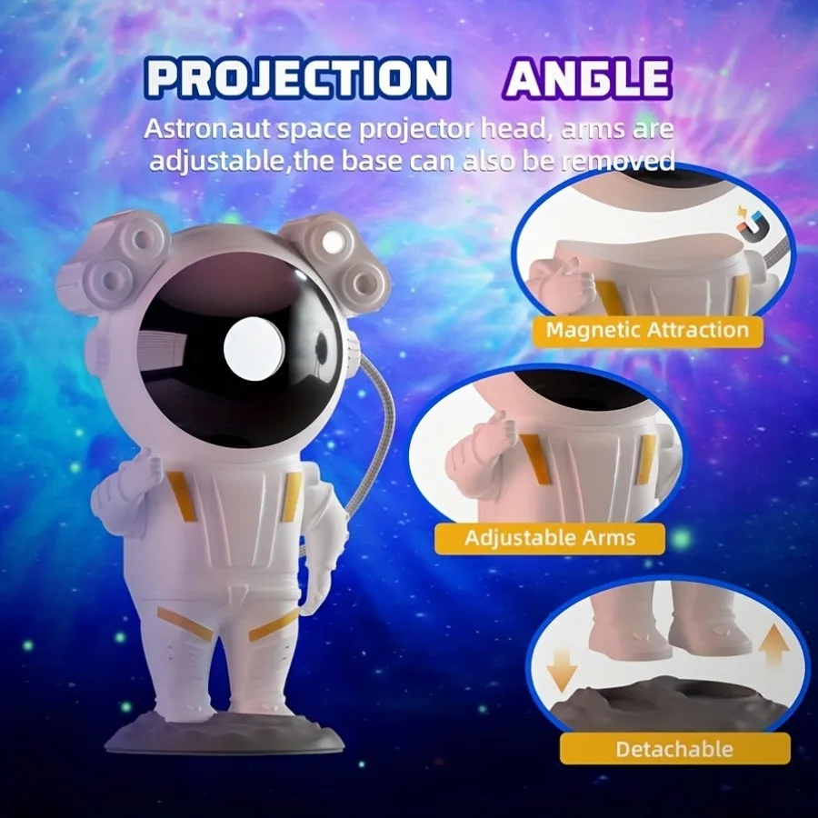 Astronaut Star Projector: Galaxy Space Night Light with 360° Rotation, Remote Control, and Detachable Base - Perfect for Bedroom