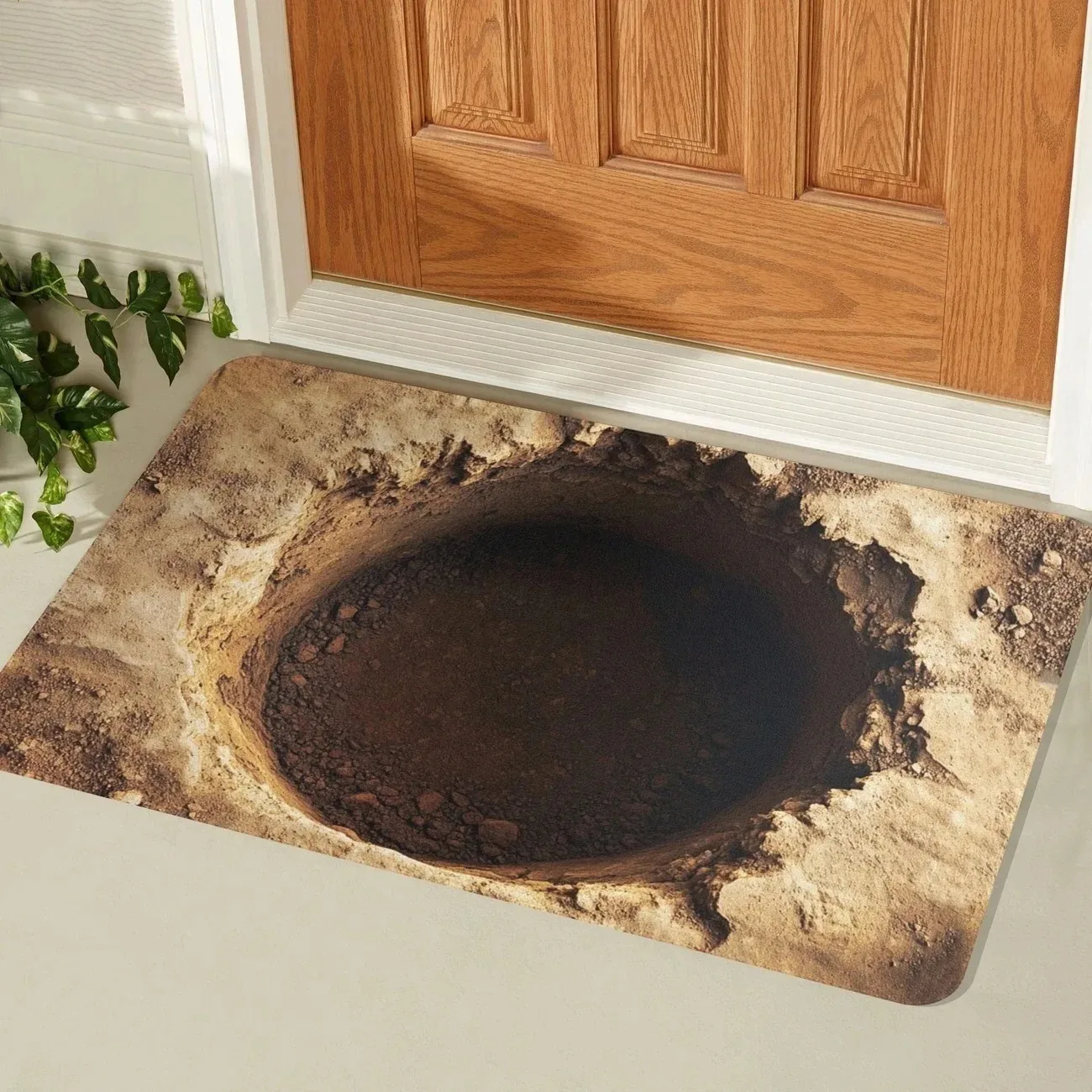 3D Visual Illusion Doormat Realistic Stone Brick Deep Well Pattern Anti Slip Entrance Mat for Home Exquisite Bathroom Decor
