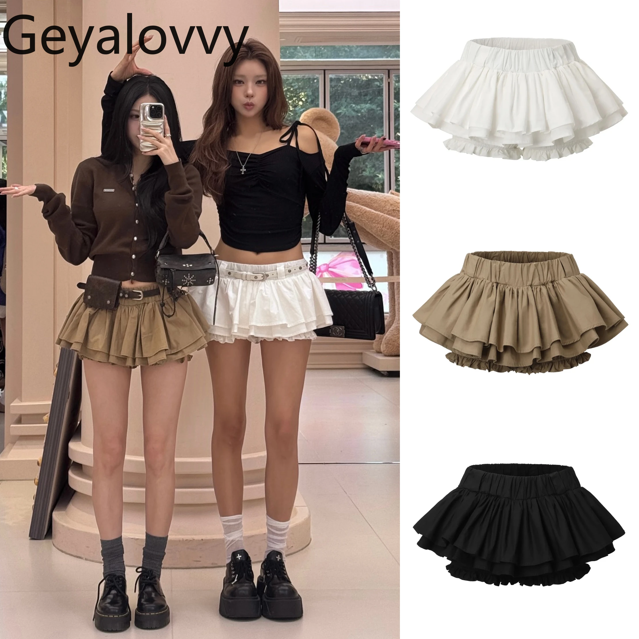 

2025 New Summer Women's Casual Skirts Korean Niche Design Slimming Versatile High Waist Simple Ruffled Short Skirt Pants