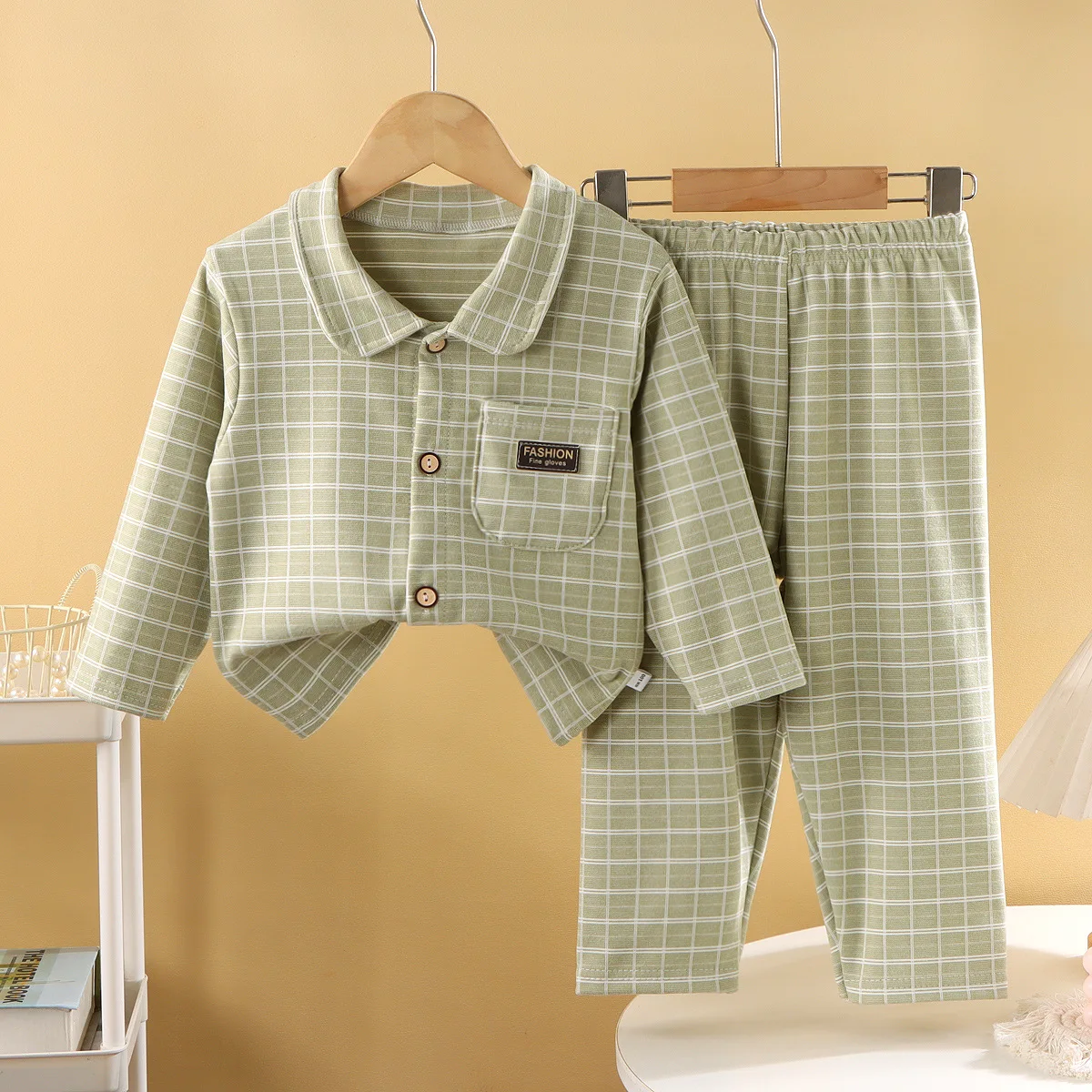 New Kids Autumn Casual Pajamas Home Wear Baby Boys Girls Plaid Long Sleeve Lapel Pyjamas Children's Warm Sleepwear Clothing Sets