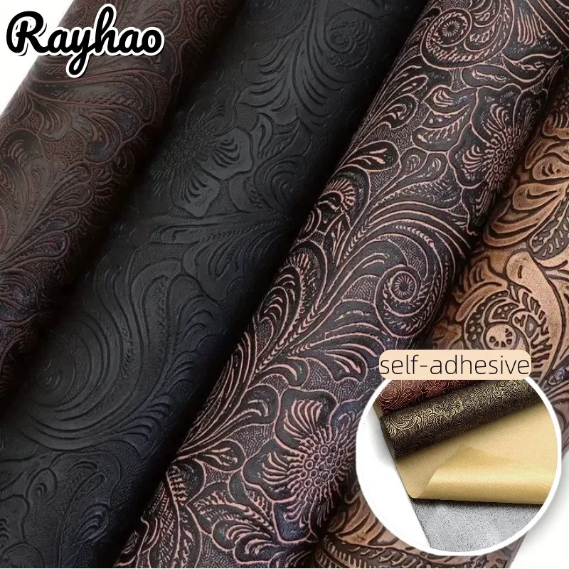 

Retro Flower Pattern Self-adhesive Leather Patch 3D Texture 50x137cm Faux Leather DIY Auto Interior Decorative Repair Stickers