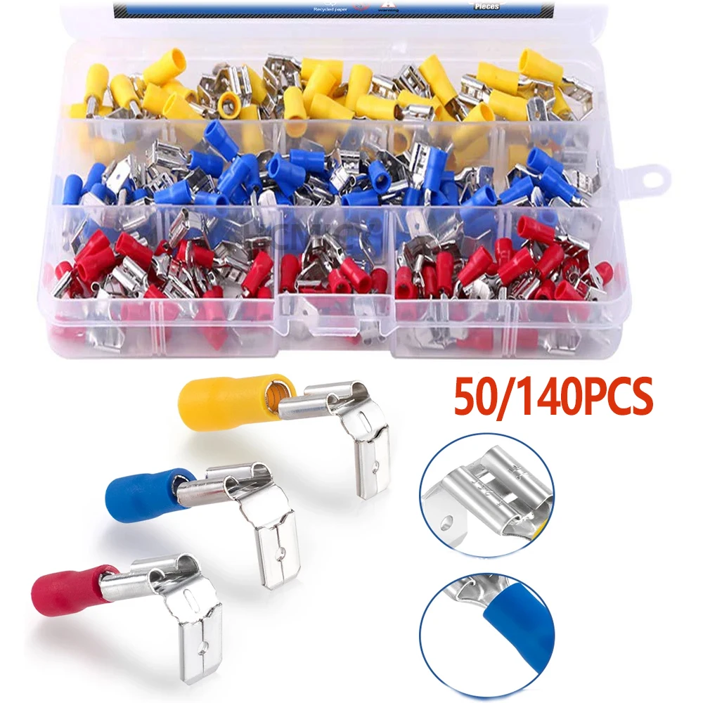 

50/140Pcs Cold Pressed Terminal Kit Reverse Shoulder Type Red Yellow Blue Insulated End Shoulder Back Plug-in Connector Terminal