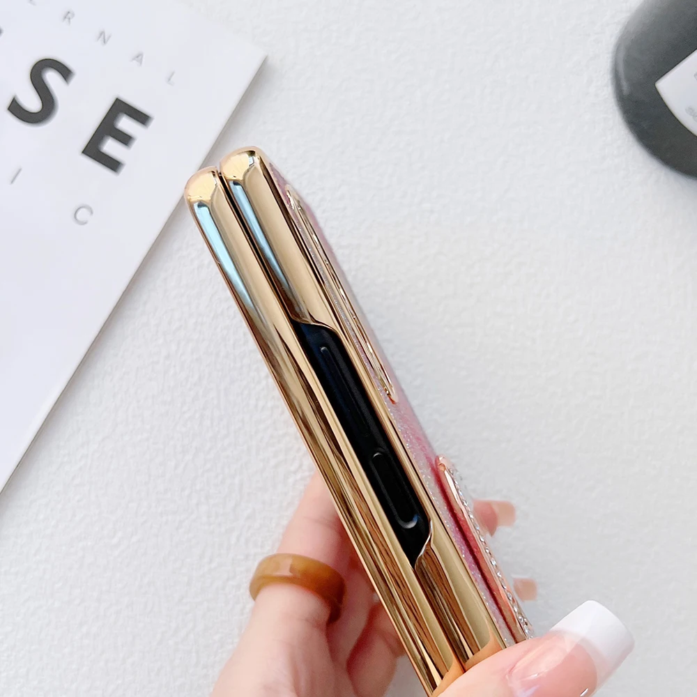 Glitter Gradient Foldable Phone Case For Samsung Galaxy Z Fold Flip 7 6 5 4 3 Rhinestone Ring Kickstand Protective Phone Cover - view 5