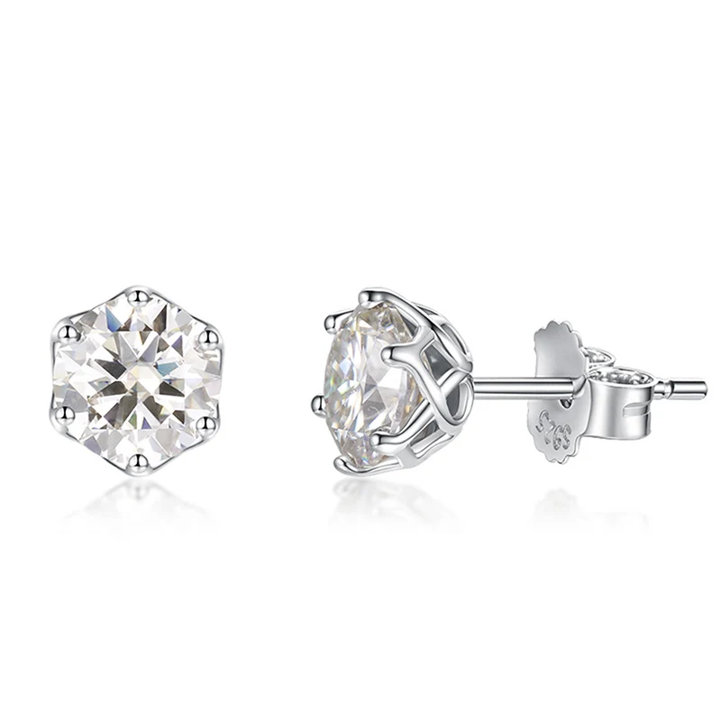 Lycfn 2CT D Color Moissanite Stud Earrings For Women 100% 925 Sterling Silver Plated 18k Gold Sparkling Wedding Jewelry