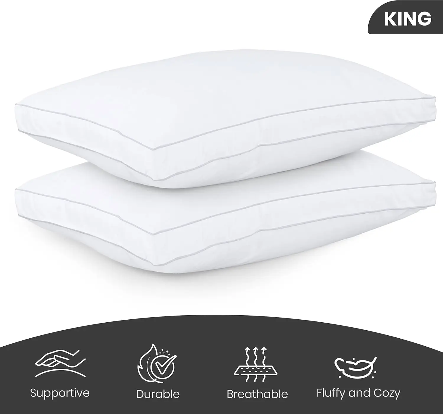 Bedding Bed Pillows for Sleeping King Size (White), Set of 6, Cooling Hotel Quality, Gusseted Pillow for Back, Stomach or Side S