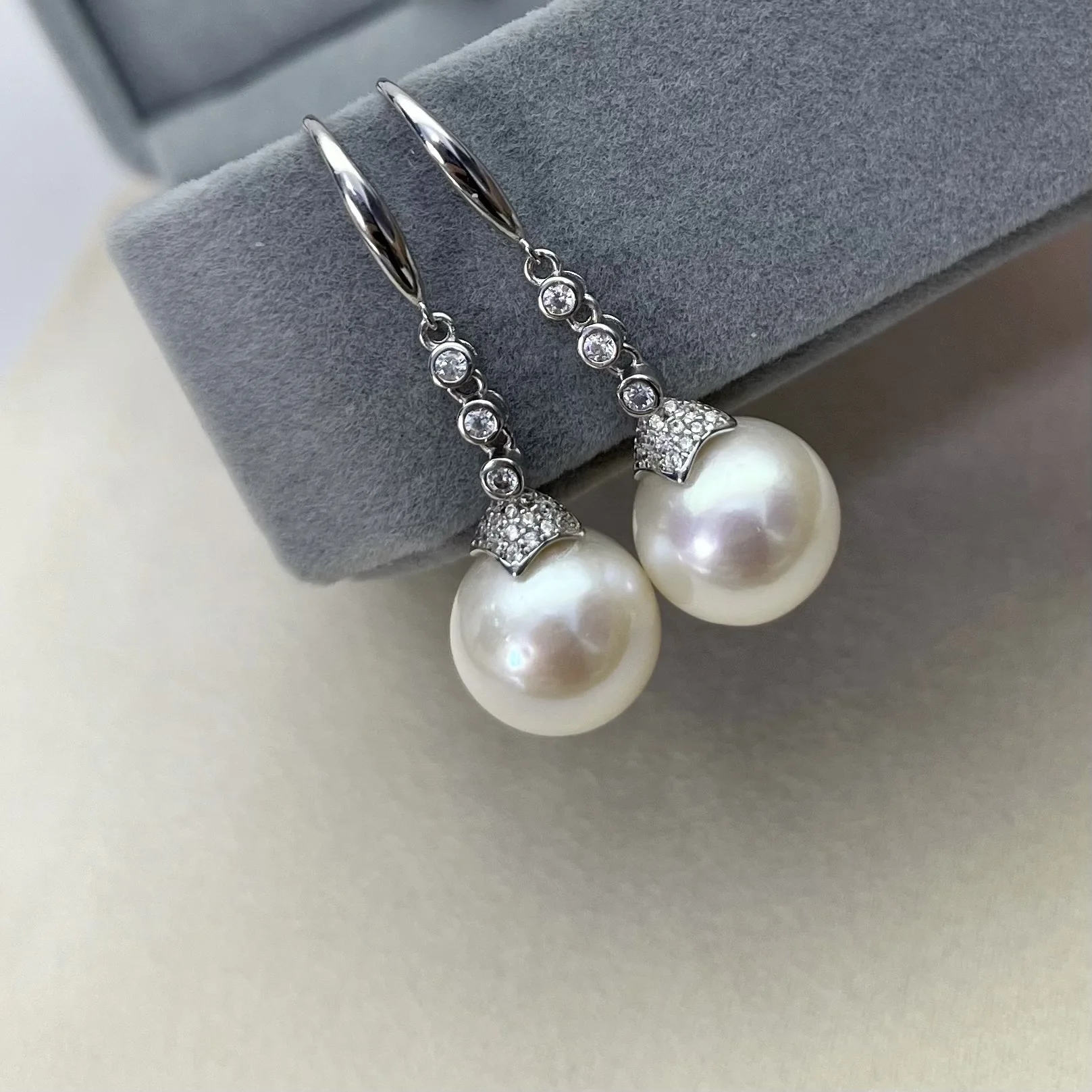 12-13mm Natural Freshwater Pearl Earrings, Near Round Slight Flaws Large Beads, S925 Silver Classic Studs Gift
