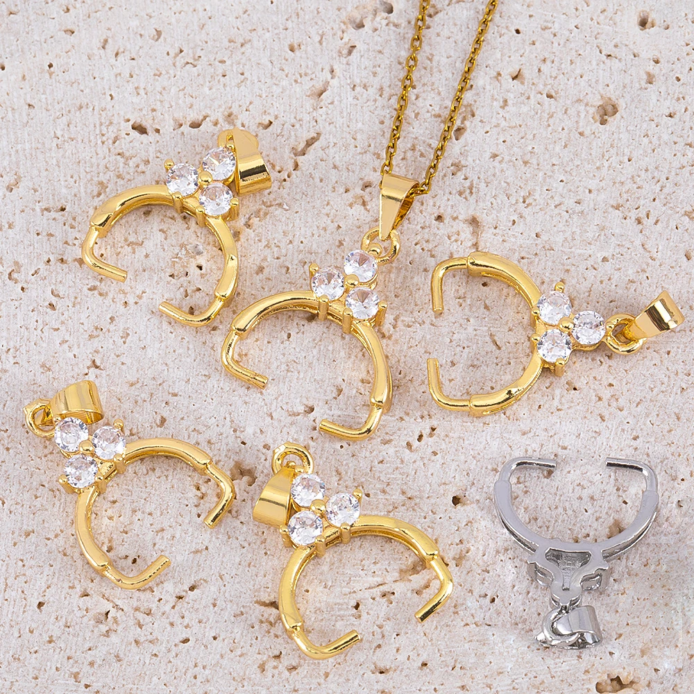 

14K Gold Plated Brass With Zircon Pendant Pinch Bail Melon Seed Buckle Necklace Making Accessories Bail Jewelry Jewelry Material