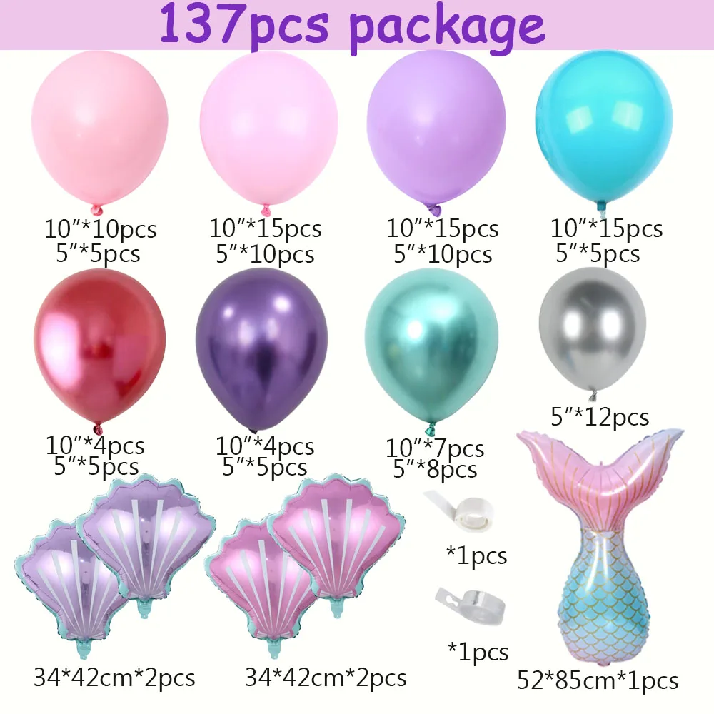 137 pz coda di sirena palloncino arco ghirlanda Kit a forma di conchiglia palloncino stagnola bambino ragazze compleanno Baby Shower Ocean PaSrty