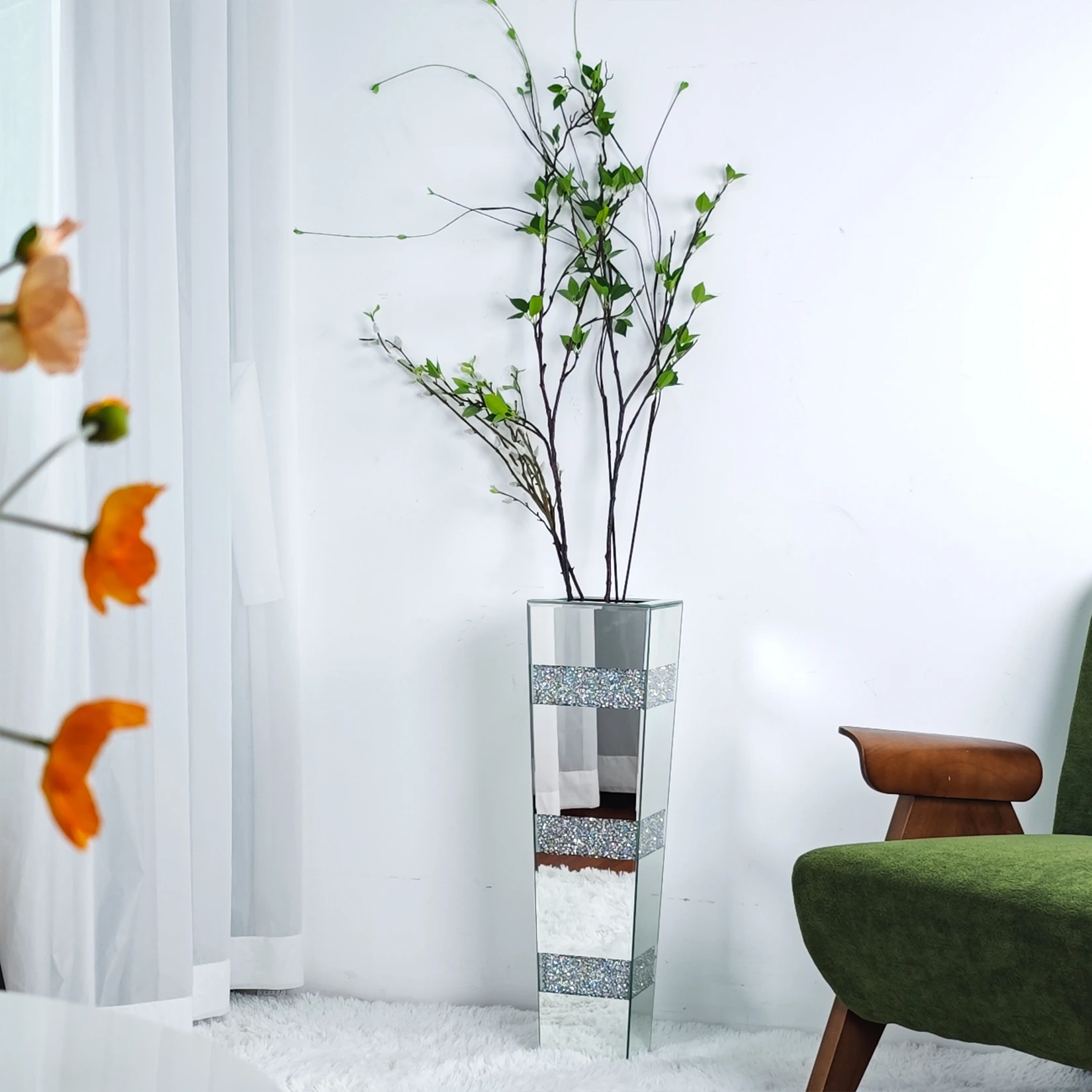 Hohe Bodenvase Kristall-Diamant-Deko-Vase Verspiegelte Wohnzimmer-Vase