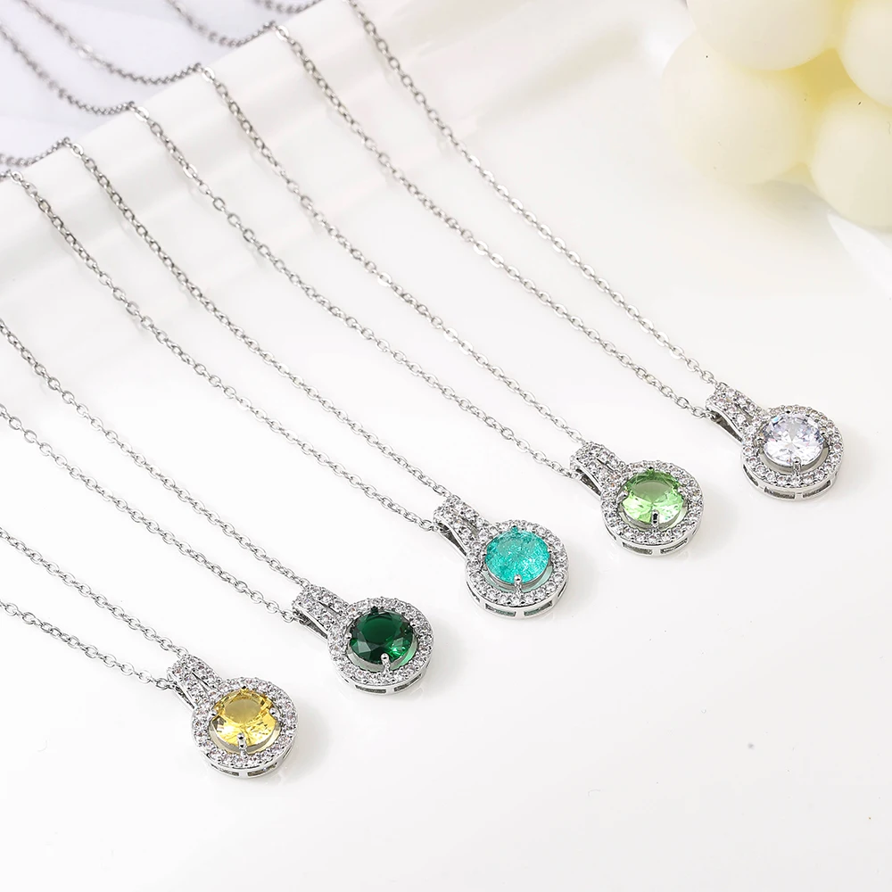 Fashion Cubic Zirconia Round Pendant Necklaces for Women 10 Colors Choker Bridal Hollow Party Jewelry