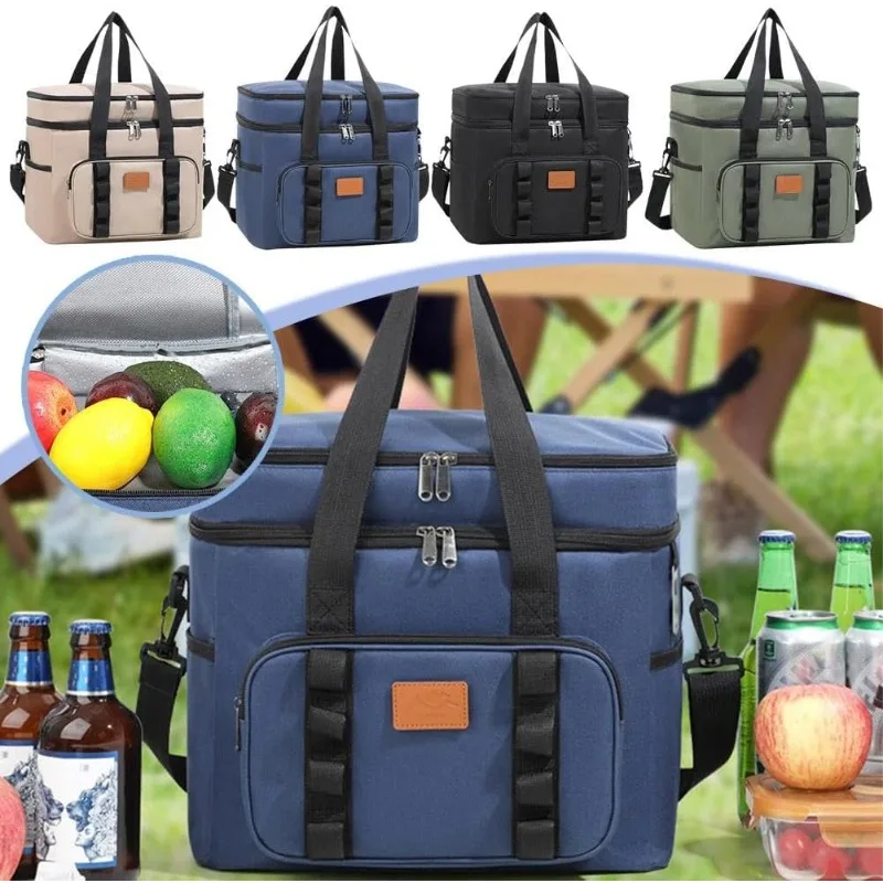 

Insulated Picnic Bag 23L Large Capacity Waterproof Aluminum Foil Cooler Bag Portable Camping Beach Lightweight Food Cooler