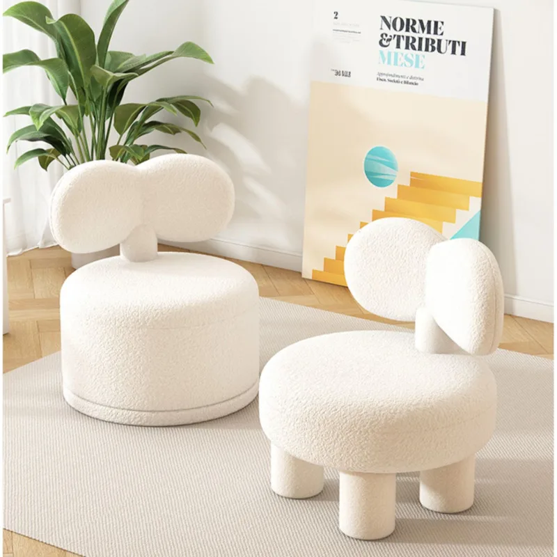 Modern Foot Stool for Living Room,Backrest,Children's Chairs,Skin Friendly,Lamb Velvet Sofa Seat, High Elastic Sponge,Shoe Bench