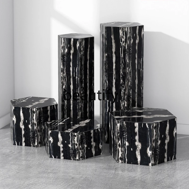 

Hexagonal Marble Base Living Room Stone Pillar Pedestal Entrance Floor Decoration Sculpture Display Stand