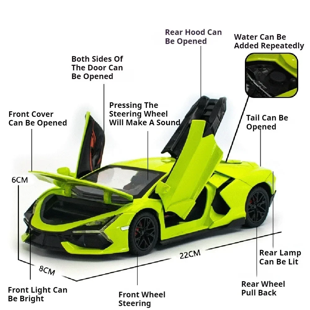 1/24 Revuelto Huracan Spielzeug Modellauto Diecast Legierung Sportwagen Türen Geöffnet Sound Licht Zurückziehen Hohe Simulation Modell Junge Geschenke