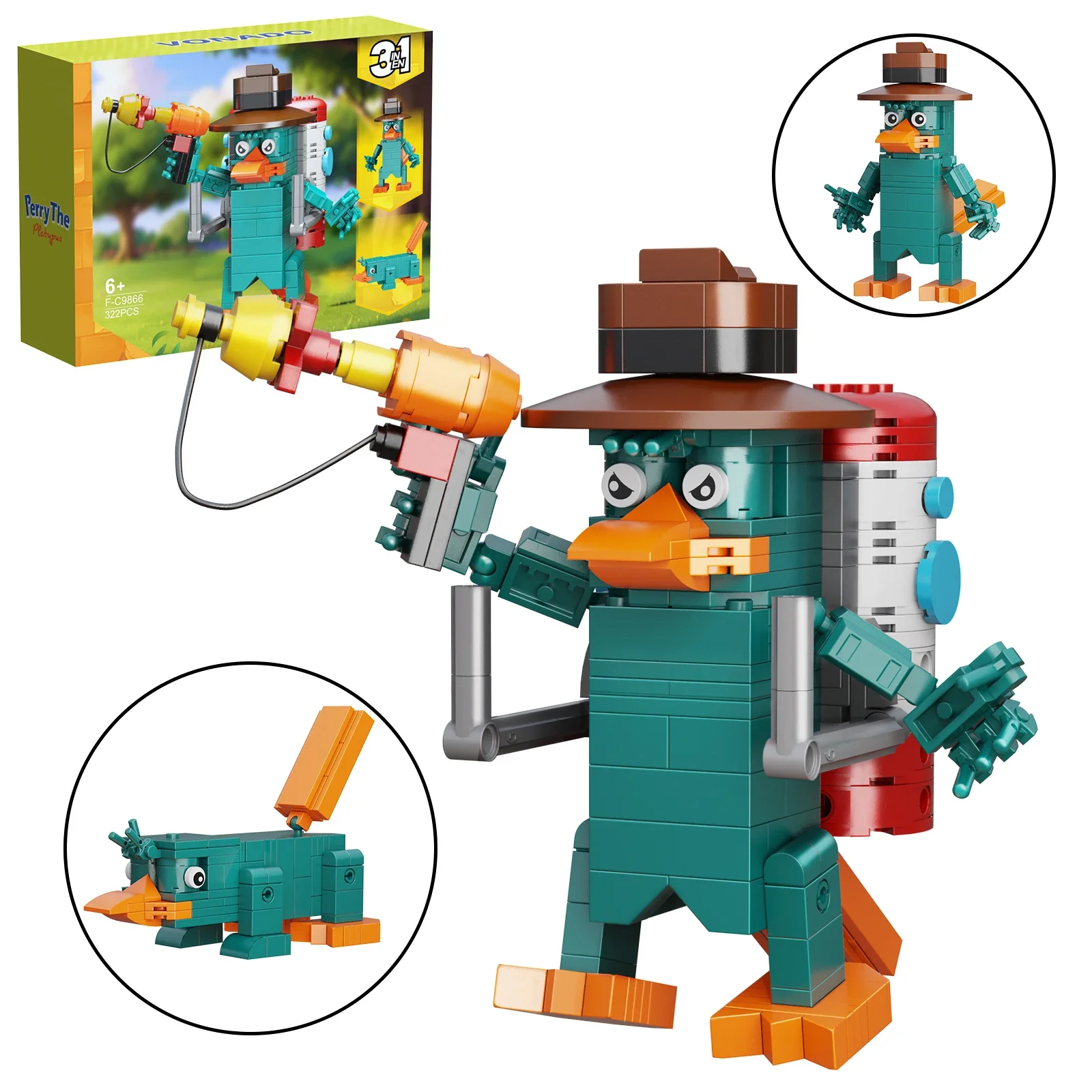 Animação Criativa Phineas e Ferbs Building Blocks Kit, DIY Model Puzzle Brinquedos Presente para Crianças, Moc the Platypus