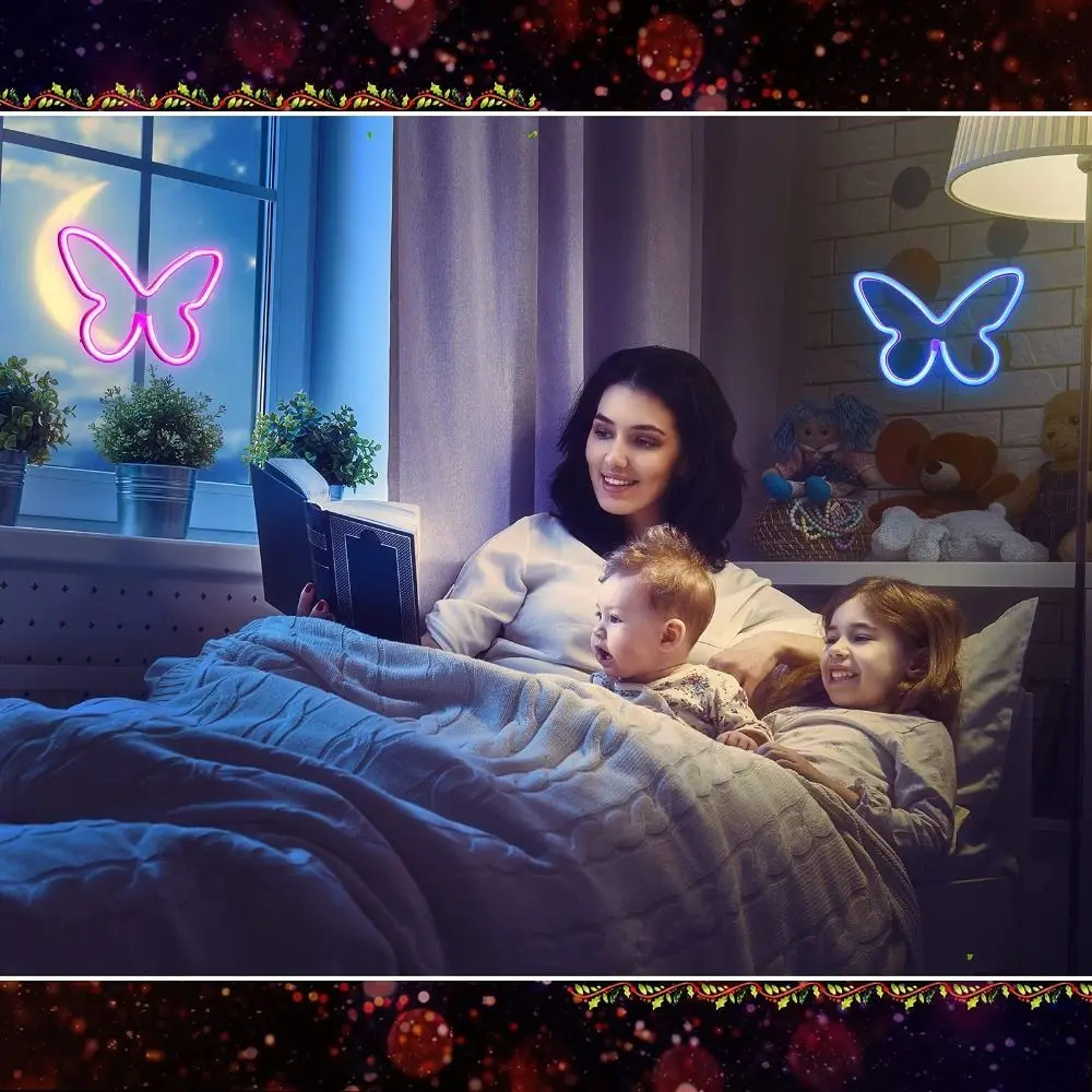 Decoration Lights Energy-saving Butterfly Shaped Light Wall Mounted Plastics Led Neon Light USB/Battery Powered Wedding