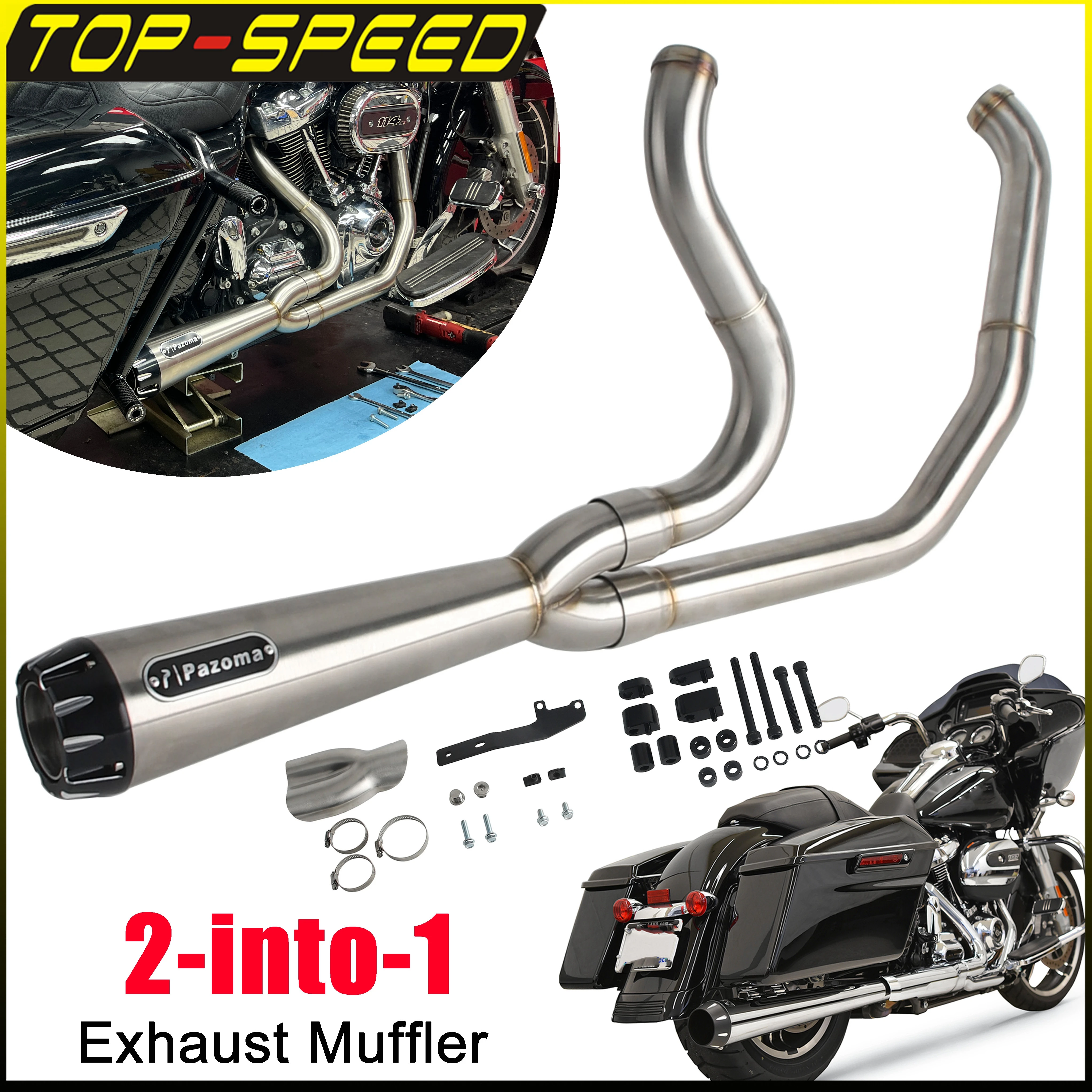 

304 Stainless Steel Muffler Full Exhaust System For Harley Electra Glide Ultra Limited FLHTK17-25 Road Glide Limited FLTRK 20-25