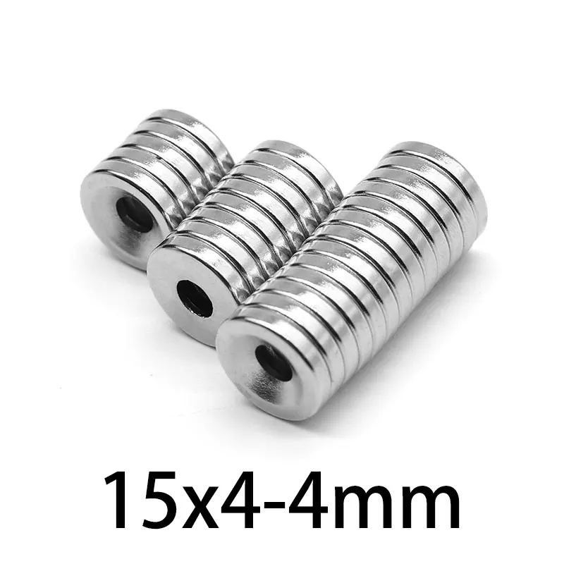 5/10/20/30/50PCS 15x4-4mm Small Round Rare Earth Magnet 15*4 mm with Hole 4mm Disc Countersunk Neodymium Magnet N35 15*4-4