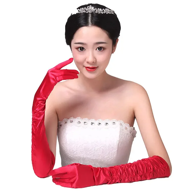 Hot Sale  Elegant Bridal Wedding Gloves Winter Opera Length Satin  White Ivory Red Black