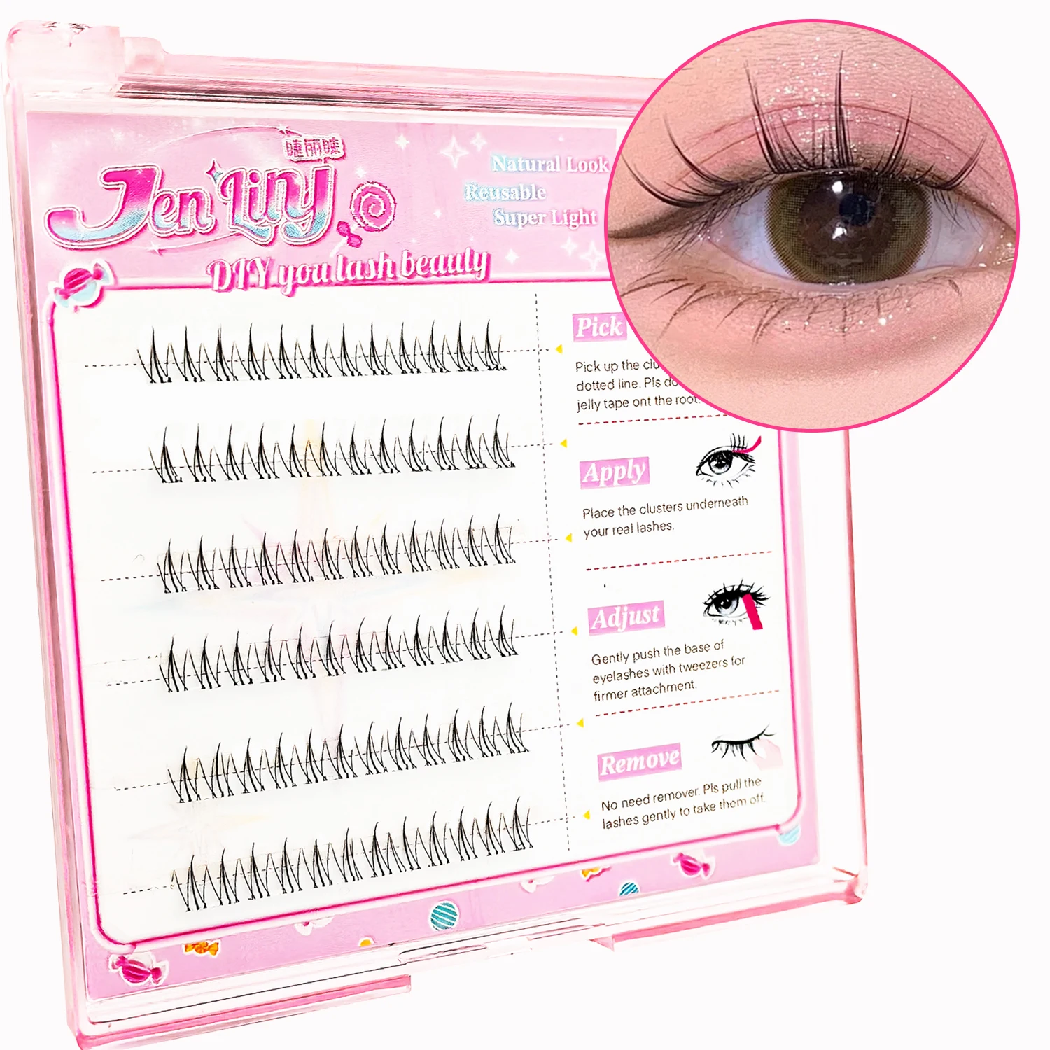 Self Adhesive Bottom Lashes No Glue Needed Reusable Under Eyelash Korean / Makeup DIY Individual Manga Lash Clusters