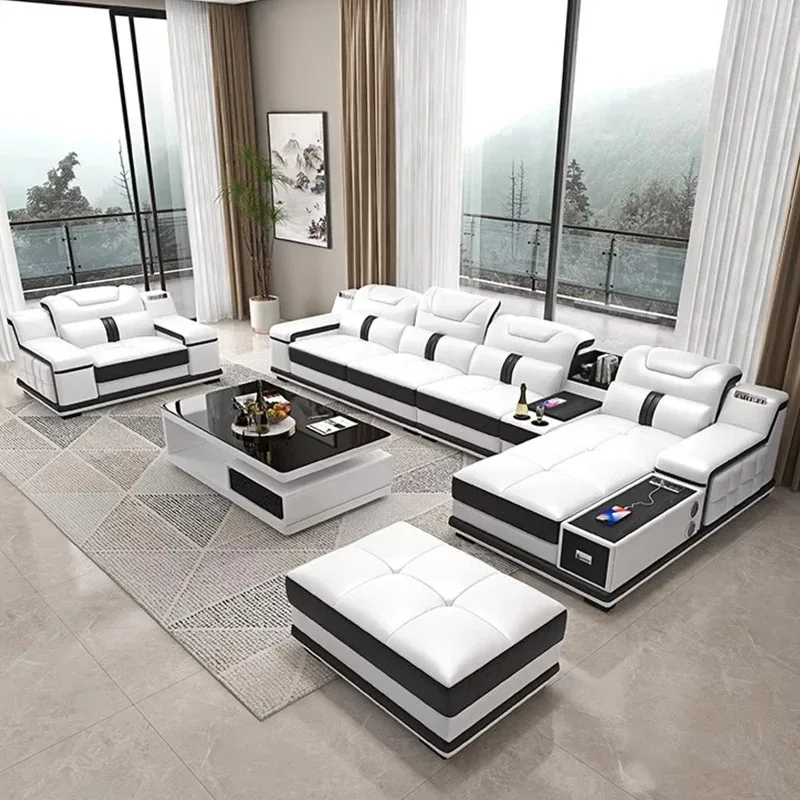 Genuine Leather Modern Sofas Fancy Luxury Designer Reclining White Sofa Corner Lounge Divano Letto Living Room Furniture