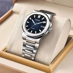 Luxury Watch Business 30M Waterproof Male Clock Luminous Date Stainless Steel Square Quartz Men Watch reloj hombre 2024 New