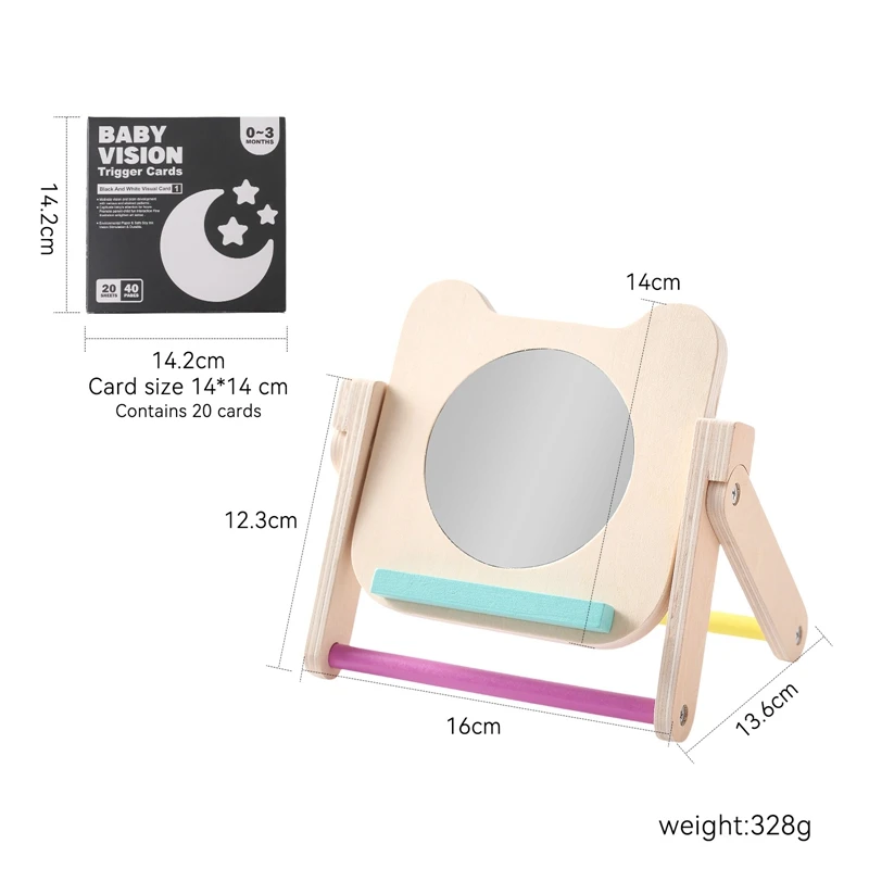 Mirror Puzzle Wooden Busy Board Toy For Toddlers Tummy Time Montessori Visual Development Newborn Toys Educational Sensory Gifts