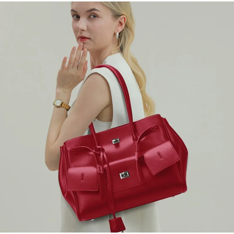 

Luxury Brand Women's Tote Bag New Large Capacity Stylish Handbag Suede Genuine Leather Gold Silver Lock Wing Design Shoulder Bag