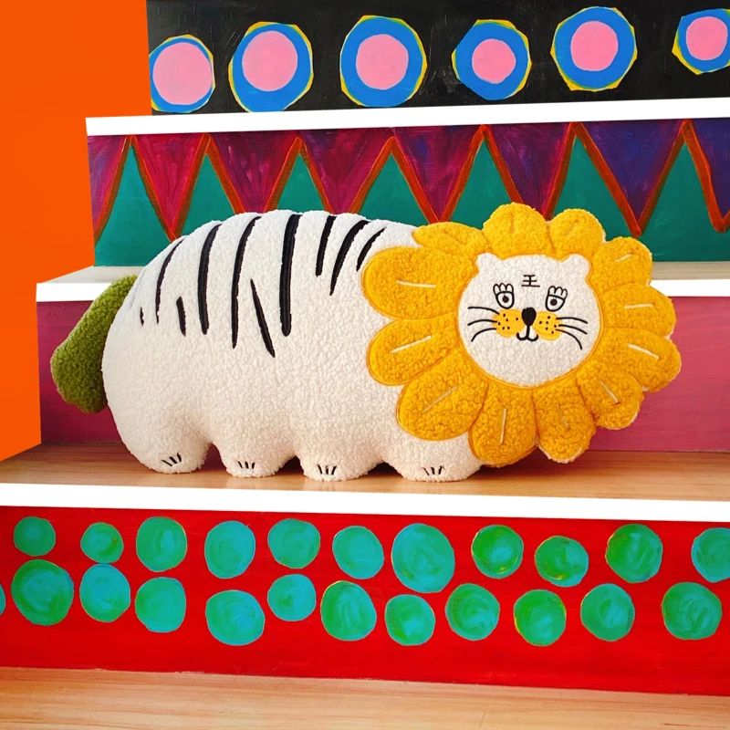 Cute Tiger Plush Pillow Office Sofa Cushion Soft Polyester Fiber Home Decorative Pillow Lovely Animal Shaped Pillow