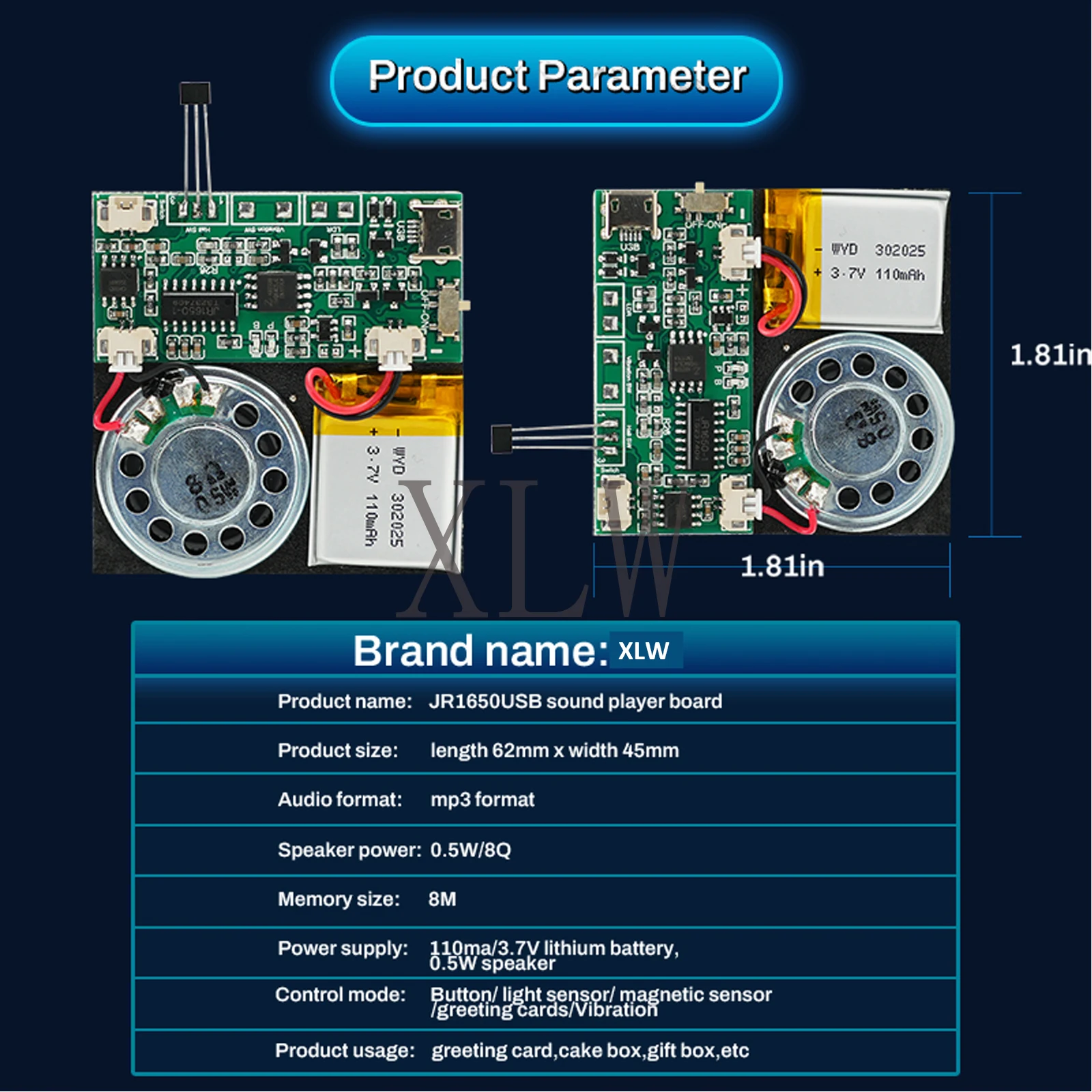 8MB Magnet Sensor Sound Module Chip USB Downloadable & Recordable & Rechargeable with MP3 Audio Playback for Xmas Greeting Card